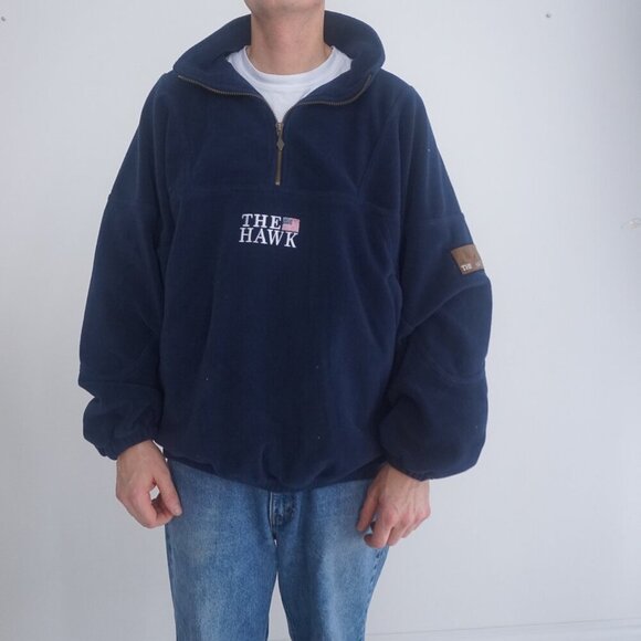 Vintage '90S SDI Military The Hawk Navy Half Zip Fleece Pullover Sweater XL - Picture 1 of 10